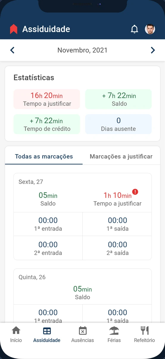 The Expert attendance app, employee view